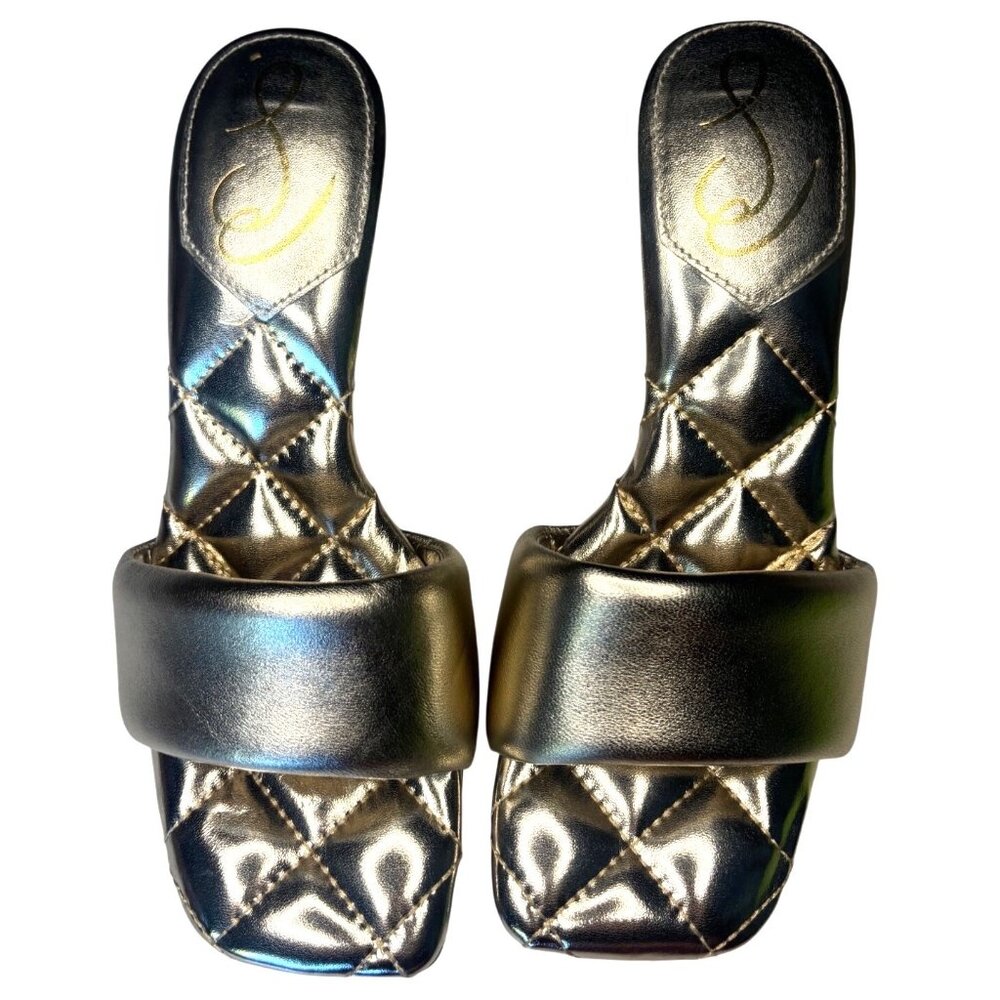 Sam Edelman Starla Heeled Sandals Gold Leather Quilted Footbed Size 7 New In Box - Picture 10 of 11
